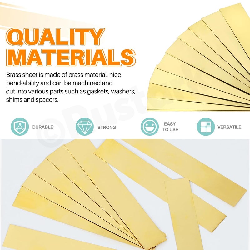 Rustark 10Pcs Brass Strip Assortment Kit Brass Sheet Metal Shim Stock Sheet Metal Shims, 1" Width x 5.9" Length, 0.006" Thickness - Image 3